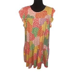 Haptics By Holly Harper Dress Sz M Patchwork Floral Boho Mini Ruffle Sleeve Tier